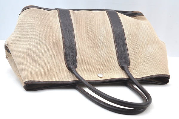 Authentic HERMES Garden Party PM Tote Hand Bag Canvas Leather Beige 5401H