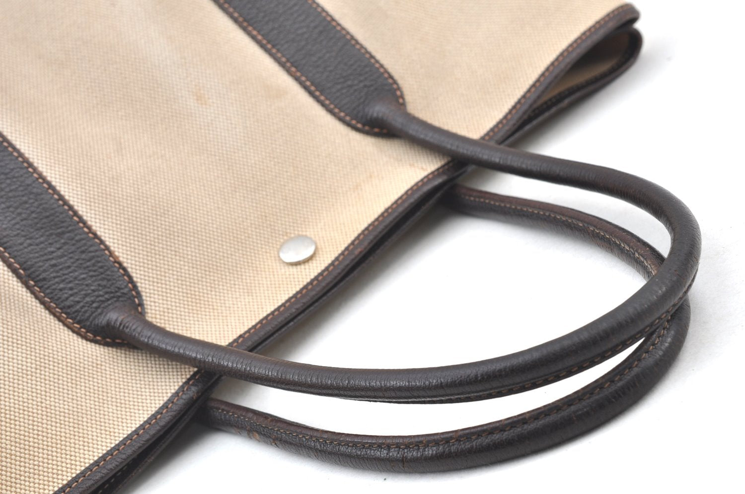 Authentic HERMES Garden Party PM Tote Hand Bag Canvas Leather Beige 5401H