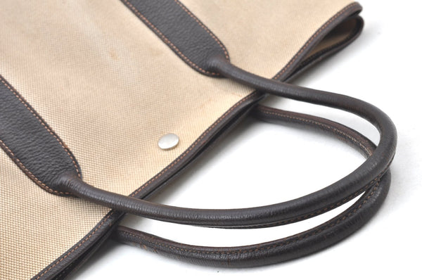 Authentic HERMES Garden Party PM Tote Hand Bag Canvas Leather Beige 5401H