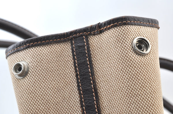 Authentic HERMES Garden Party PM Tote Hand Bag Canvas Leather Beige 5401H