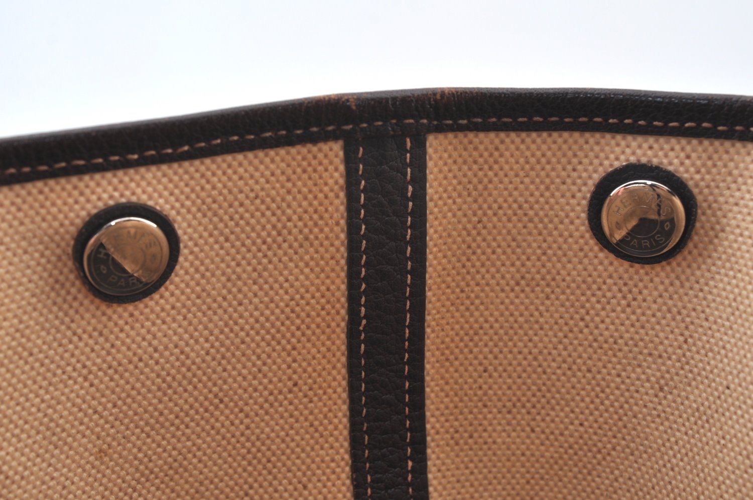 Authentic HERMES Garden Party PM Tote Hand Bag Canvas Leather Beige 5401H