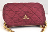 Auth PRADA Nylon Tessuto Leather Chain Shoulder Hand Bag Purse Bordeaux 5402K