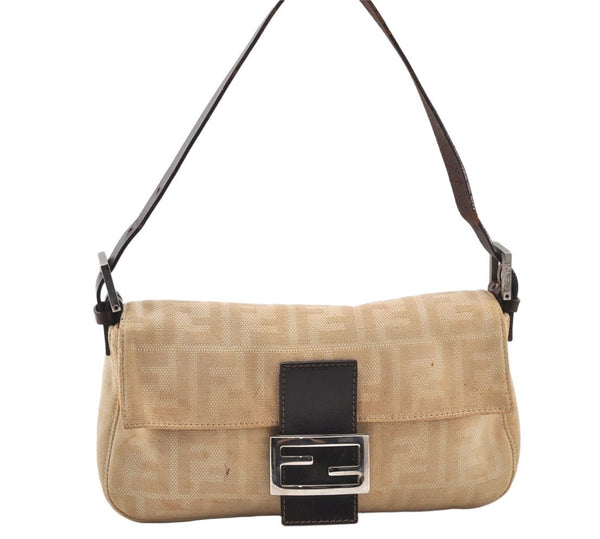 Authentic FENDI Zucca Mamma Baguette Shoulder Bag Canvas Leather Beige 5405K