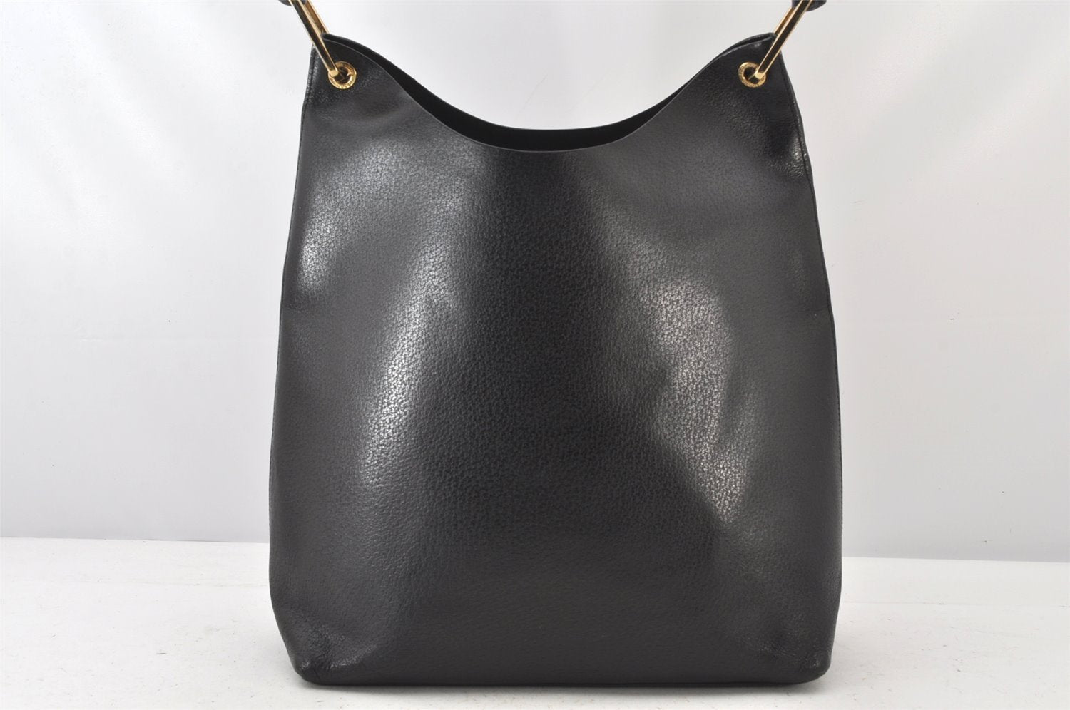 Authentic GUCCI Vintage Bamboo Shoulder Hand Bag Leather Black 5406K