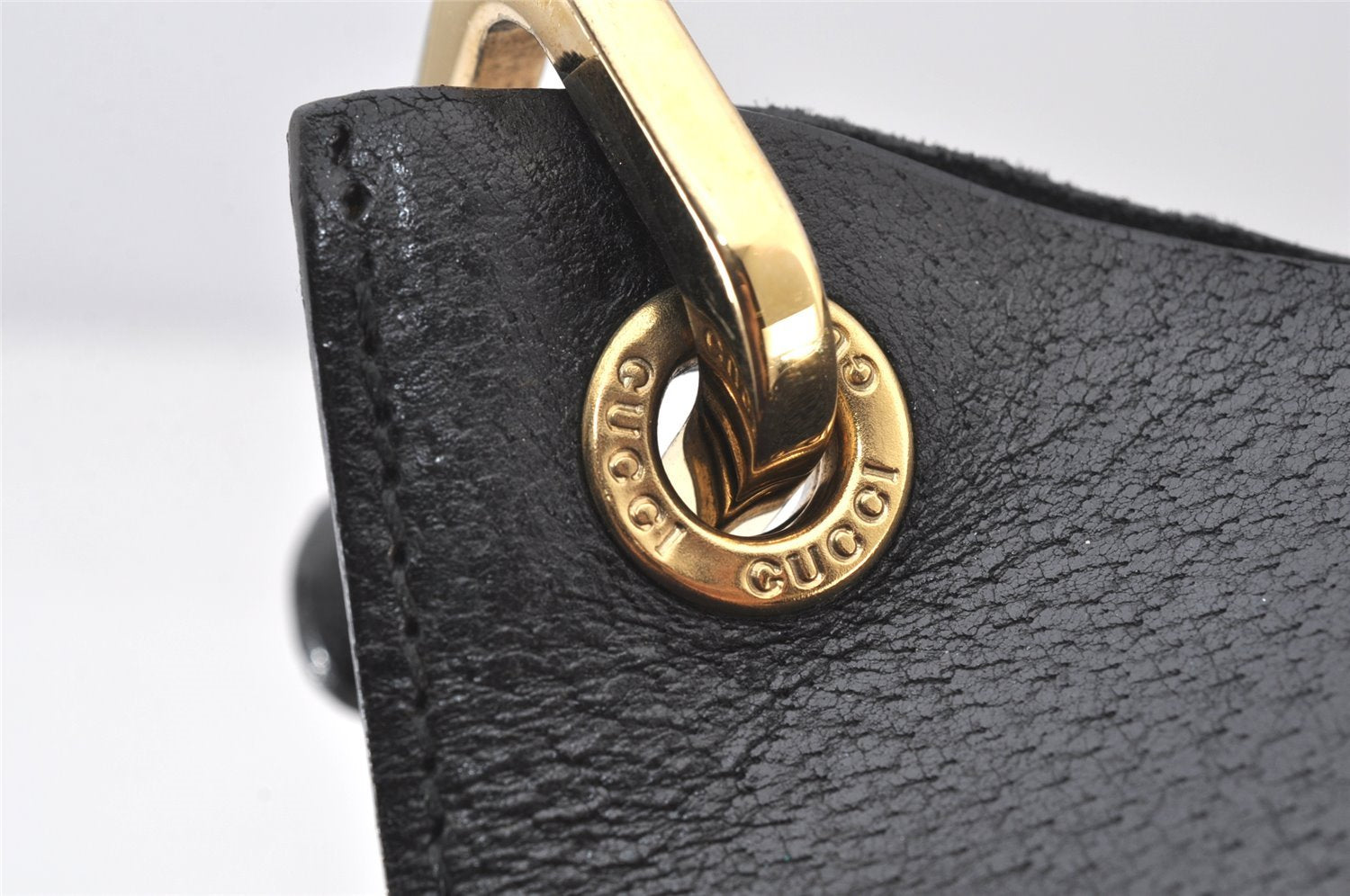 Authentic GUCCI Vintage Bamboo Shoulder Hand Bag Leather Black 5406K