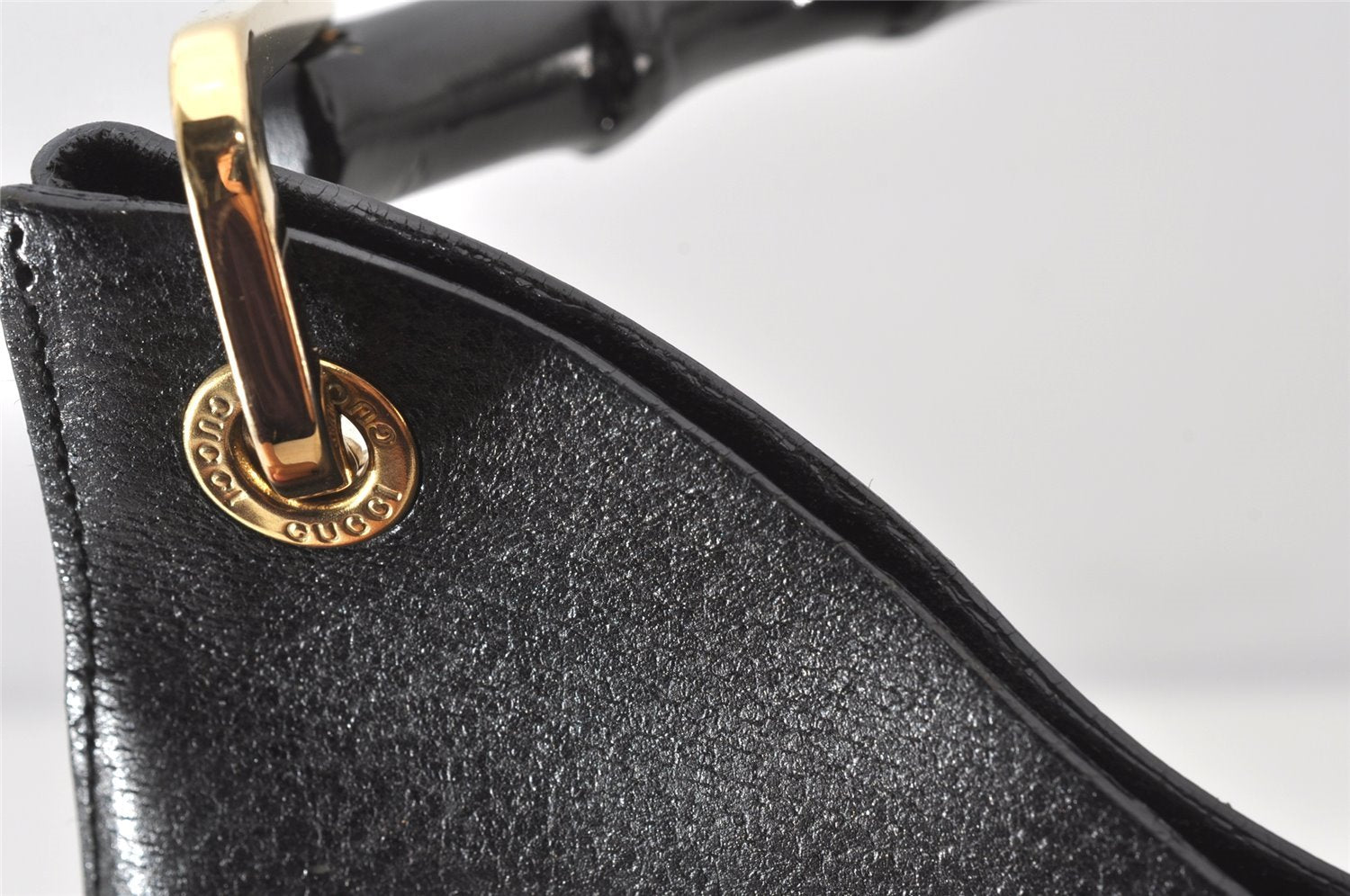 Authentic GUCCI Vintage Bamboo Shoulder Hand Bag Leather Black 5406K