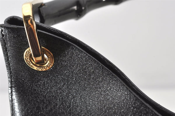 Authentic GUCCI Vintage Bamboo Shoulder Hand Bag Leather Black 5406K