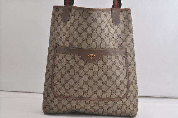 Authentic GUCCI Web Sherry Line Shoulder Tote Bag GG PVC Leather Brown 5407K