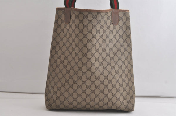 Authentic GUCCI Web Sherry Line Shoulder Tote Bag GG PVC Leather Brown 5407K