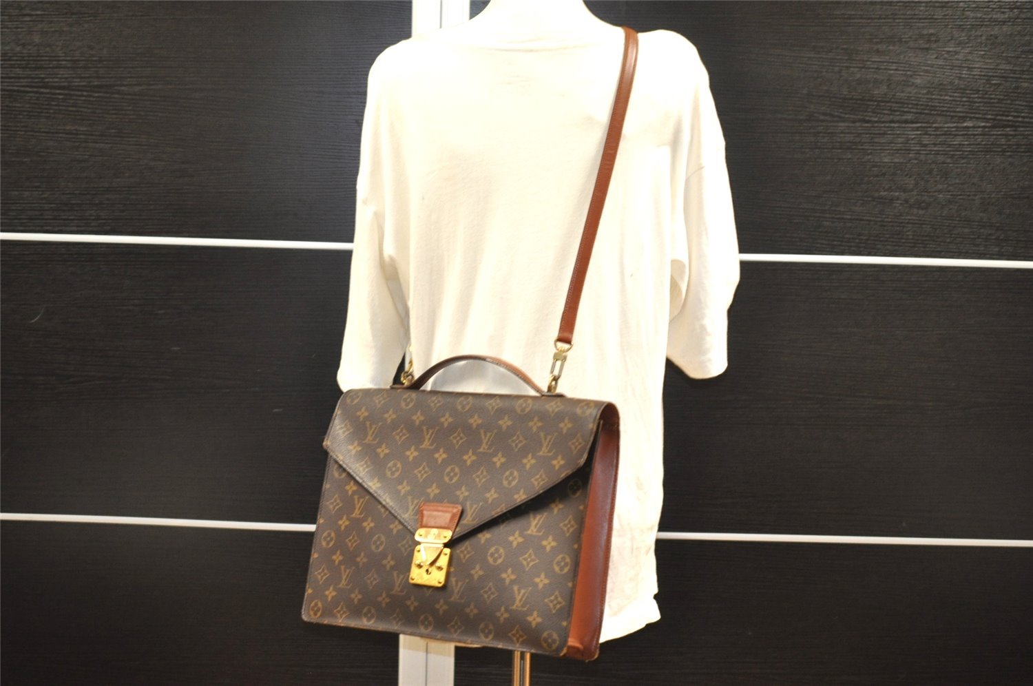 Auth Louis Vuitton Monogram Porte Documents Bandouliere M53338 Briefcase 5408I