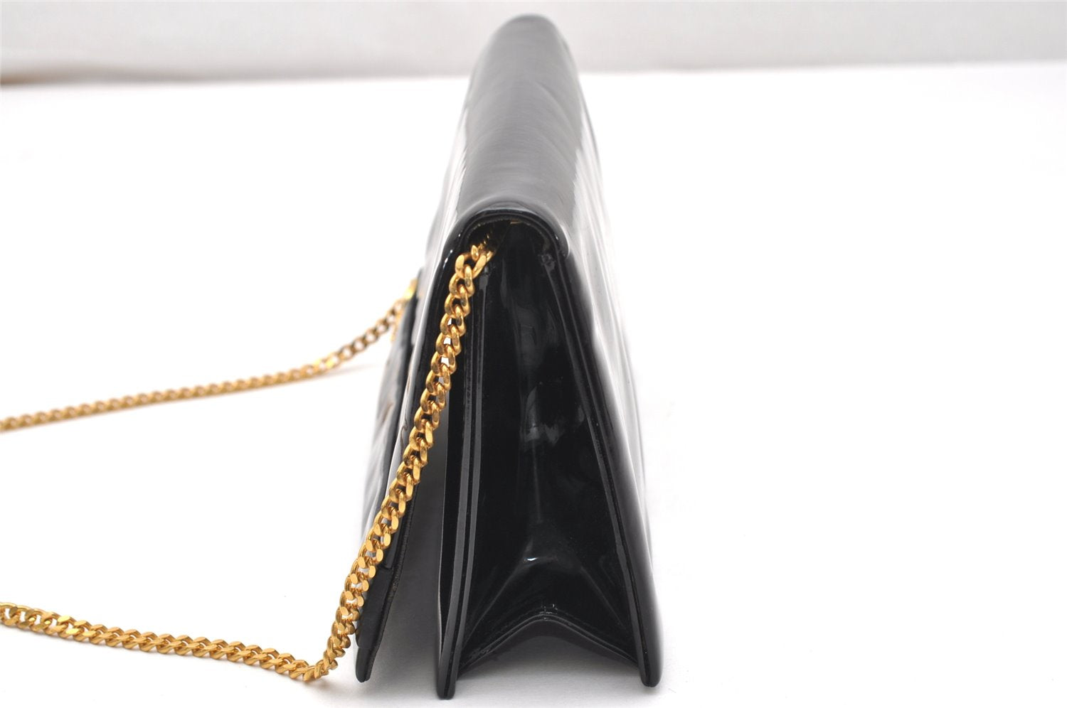 Authentic Christian Dior Vintage Chain Shoulder Bag Purse Enamel Black CD 5408K