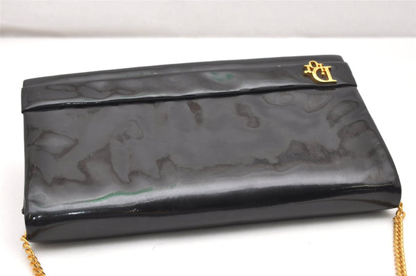 Authentic Christian Dior Vintage Chain Shoulder Bag Purse Enamel Black CD 5408K