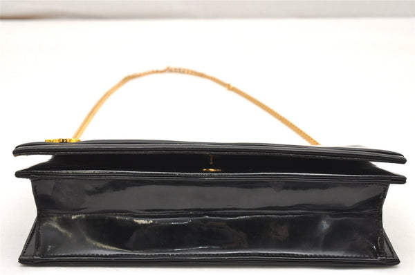 Authentic Christian Dior Vintage Chain Shoulder Bag Purse Enamel Black CD 5408K