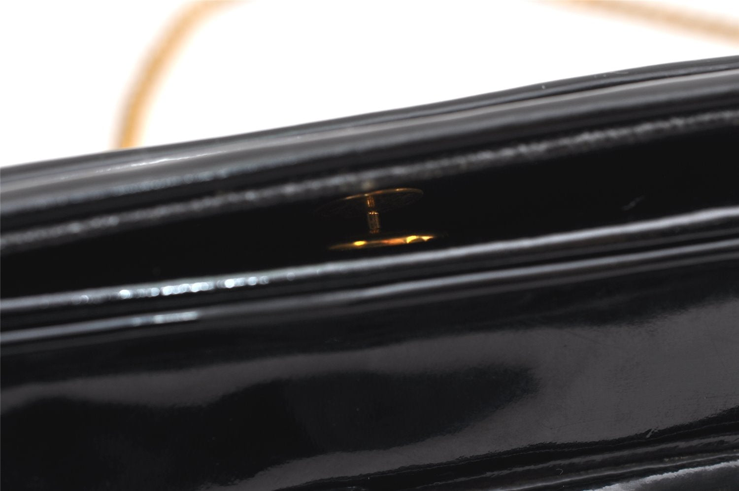 Authentic Christian Dior Vintage Chain Shoulder Bag Purse Enamel Black CD 5408K
