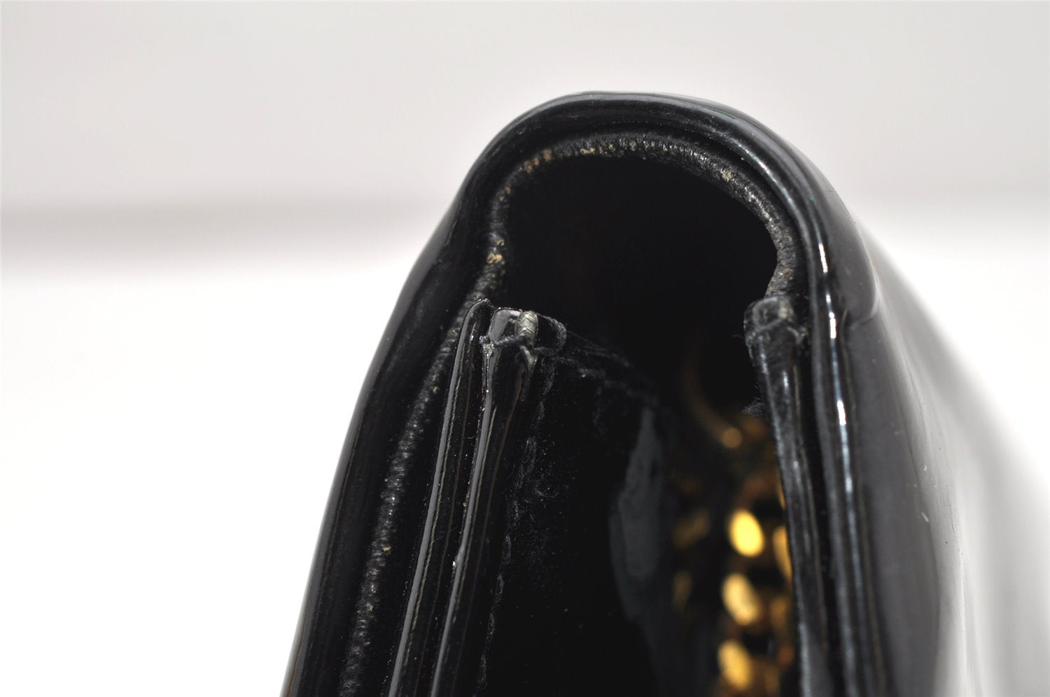 Authentic Christian Dior Vintage Chain Shoulder Bag Purse Enamel Black CD 5408K