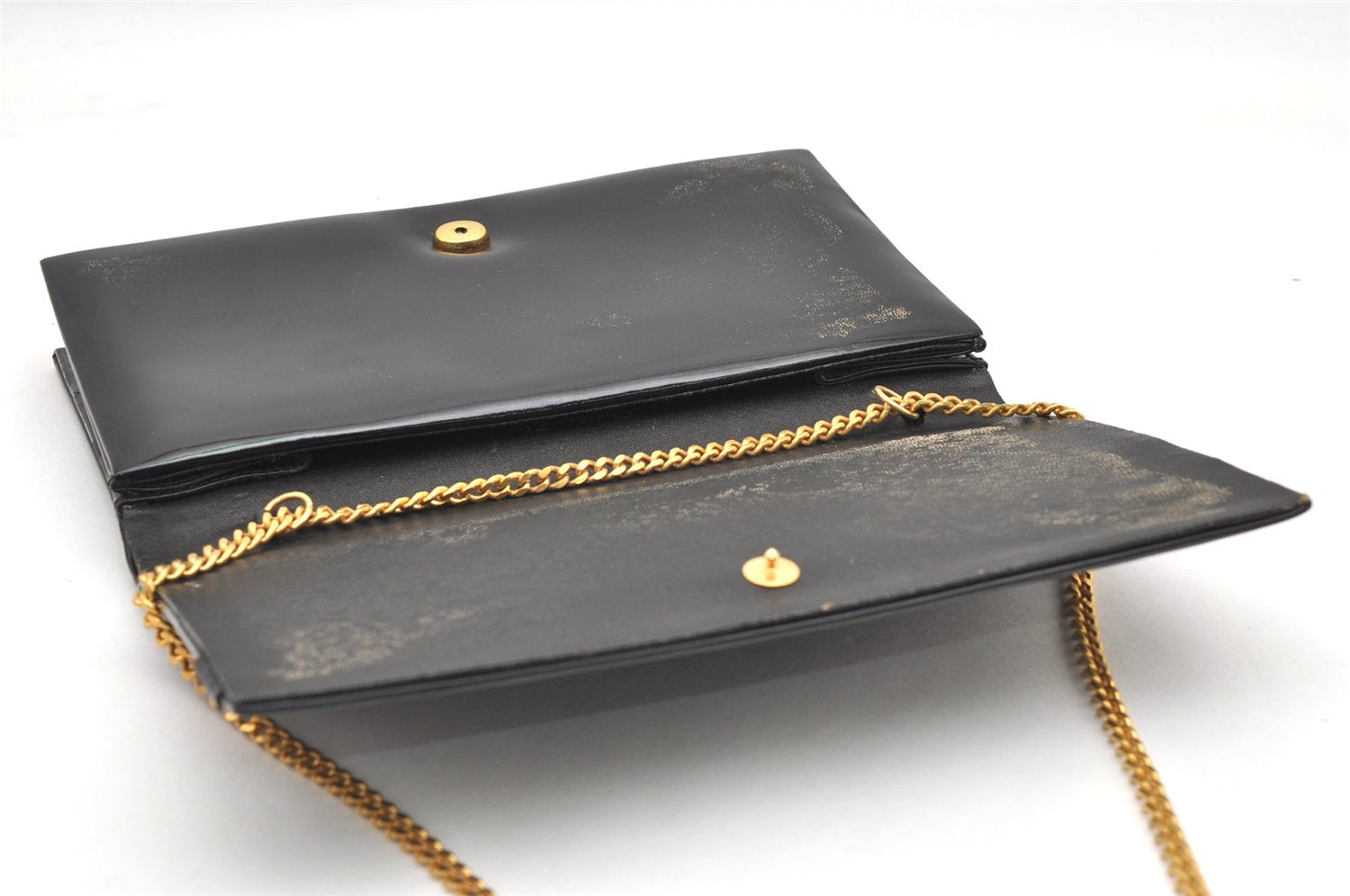 Authentic Christian Dior Vintage Chain Shoulder Bag Purse Enamel Black CD 5408K