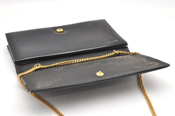 Authentic Christian Dior Vintage Chain Shoulder Bag Purse Enamel Black CD 5408K