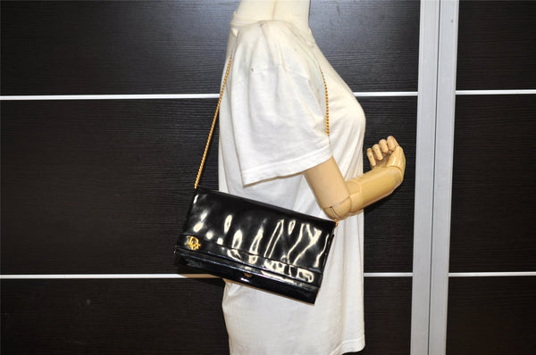 Authentic Christian Dior Vintage Chain Shoulder Bag Purse Enamel Black CD 5408K
