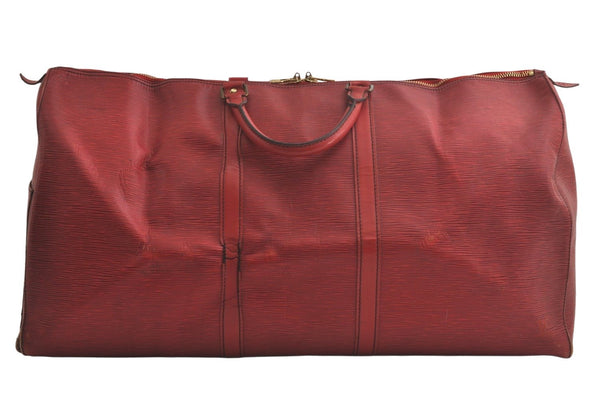 Authentic Louis Vuitton Epi Keepall 55 Boston Travel Bag Red M42957 LV 5411K