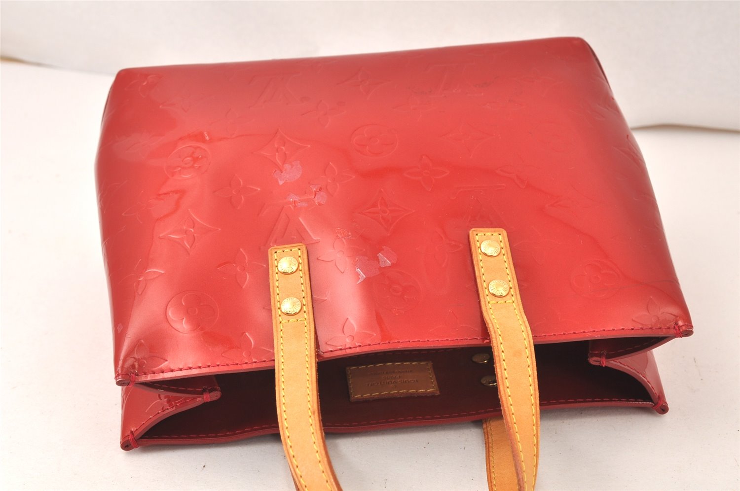 Authentic Louis Vuitton Vernis Reade PM Hand Bag Red M91088 LV 5412K