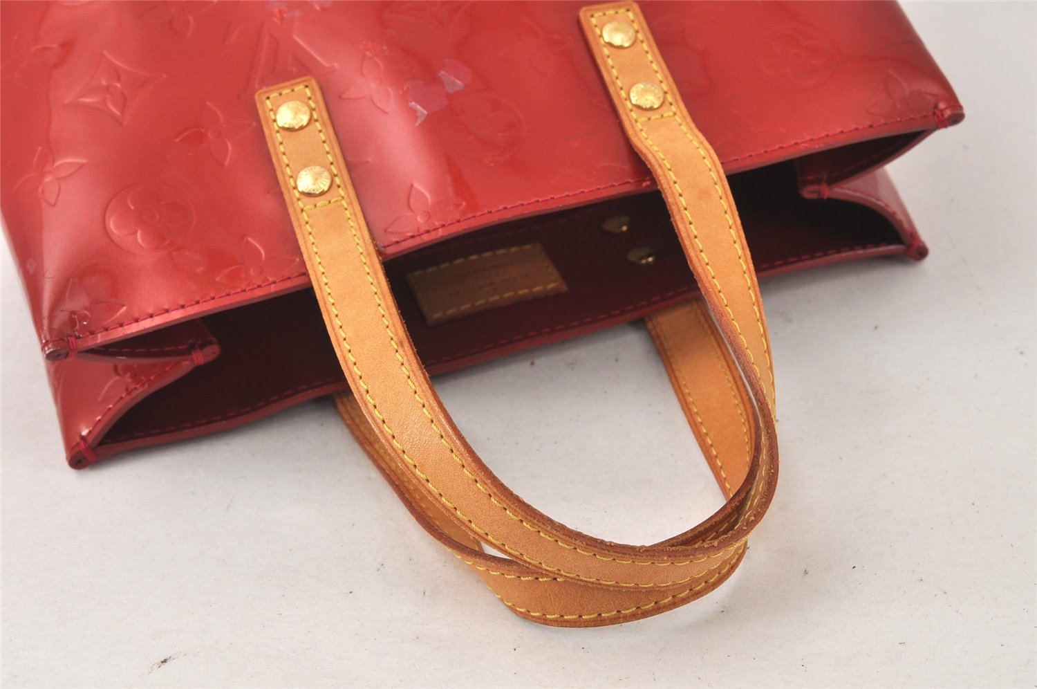 Authentic Louis Vuitton Vernis Reade PM Hand Bag Red M91088 LV 5412K