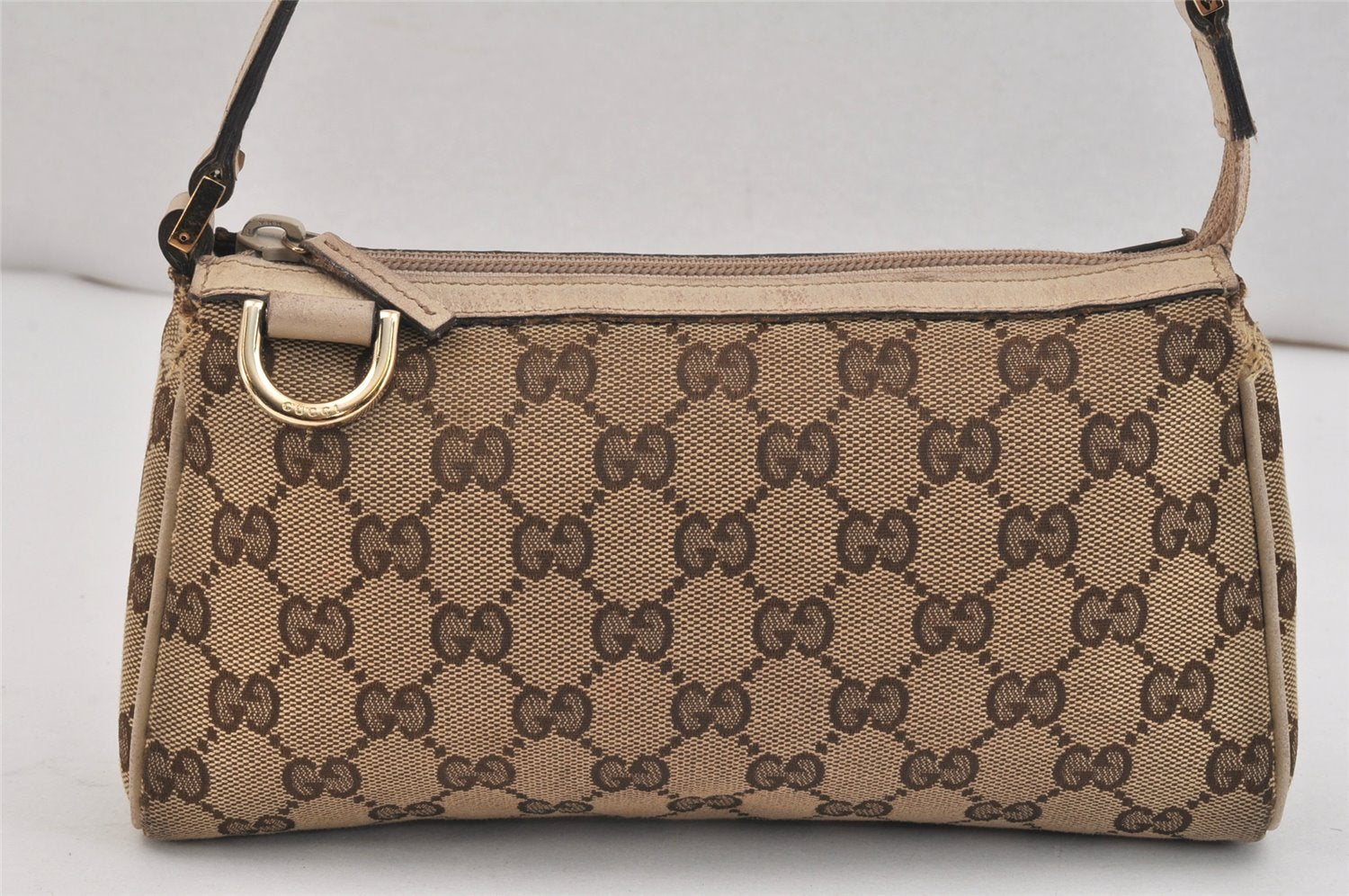 Authentic GUCCI Abbey Hand Bag Pouch Purse GG Canvas Leather 145750 Brown 5419K