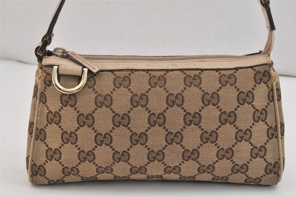 Authentic GUCCI Abbey Hand Bag Pouch Purse GG Canvas Leather 145750 Brown 5419K