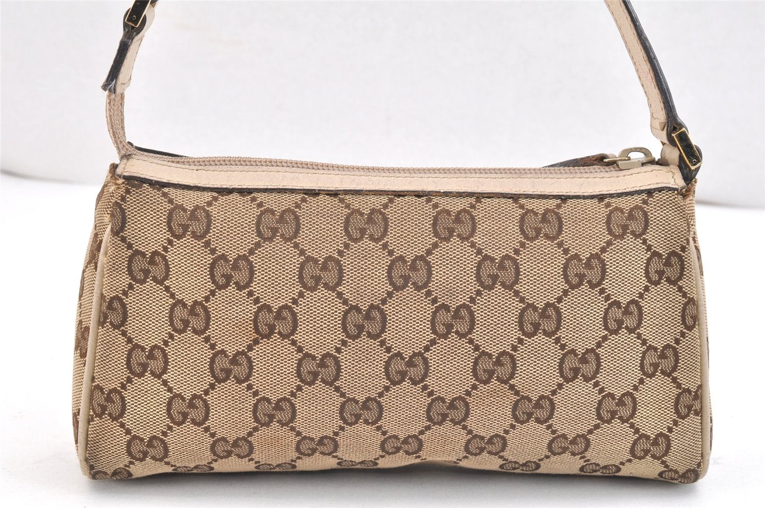 Authentic GUCCI Abbey Hand Bag Pouch Purse GG Canvas Leather 145750 Brown 5419K