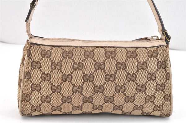 Authentic GUCCI Abbey Hand Bag Pouch Purse GG Canvas Leather 145750 Brown 5419K