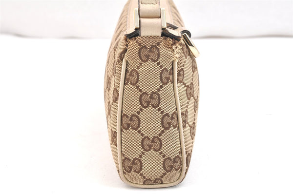 Authentic GUCCI Abbey Hand Bag Pouch Purse GG Canvas Leather 145750 Brown 5419K