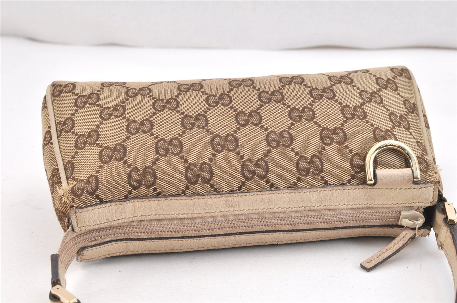 Authentic GUCCI Abbey Hand Bag Pouch Purse GG Canvas Leather 145750 Brown 5419K
