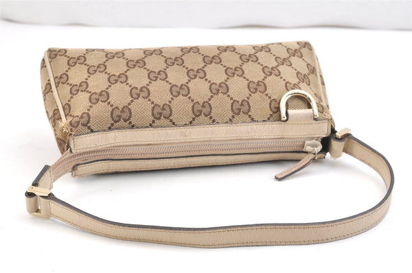 Authentic GUCCI Abbey Hand Bag Pouch Purse GG Canvas Leather 145750 Brown 5419K