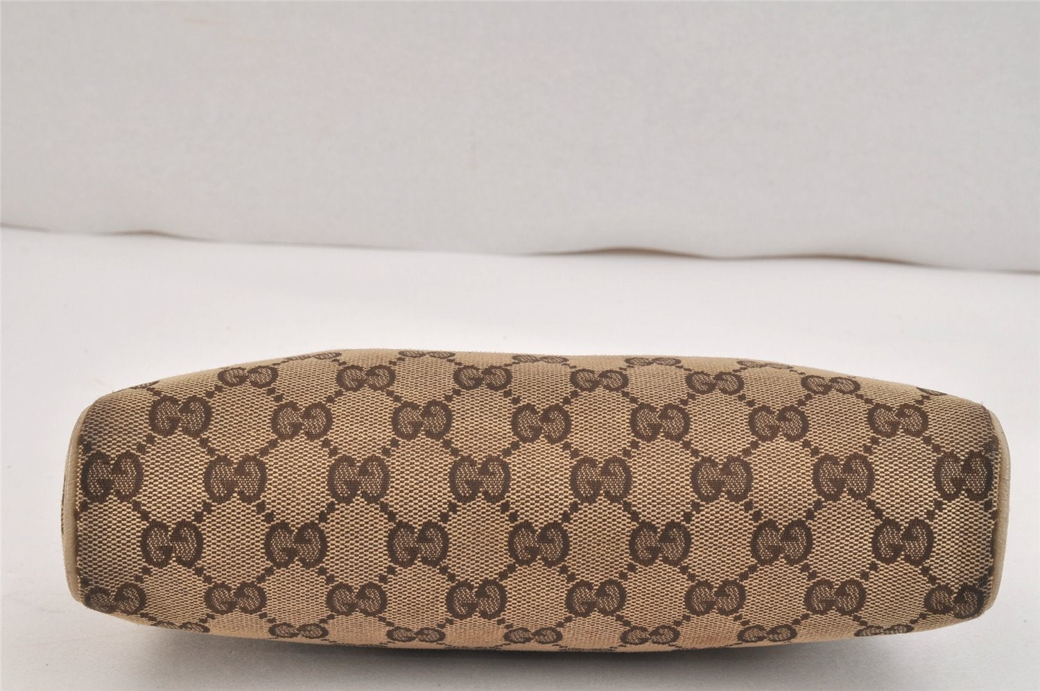 Authentic GUCCI Abbey Hand Bag Pouch Purse GG Canvas Leather 145750 Brown 5419K