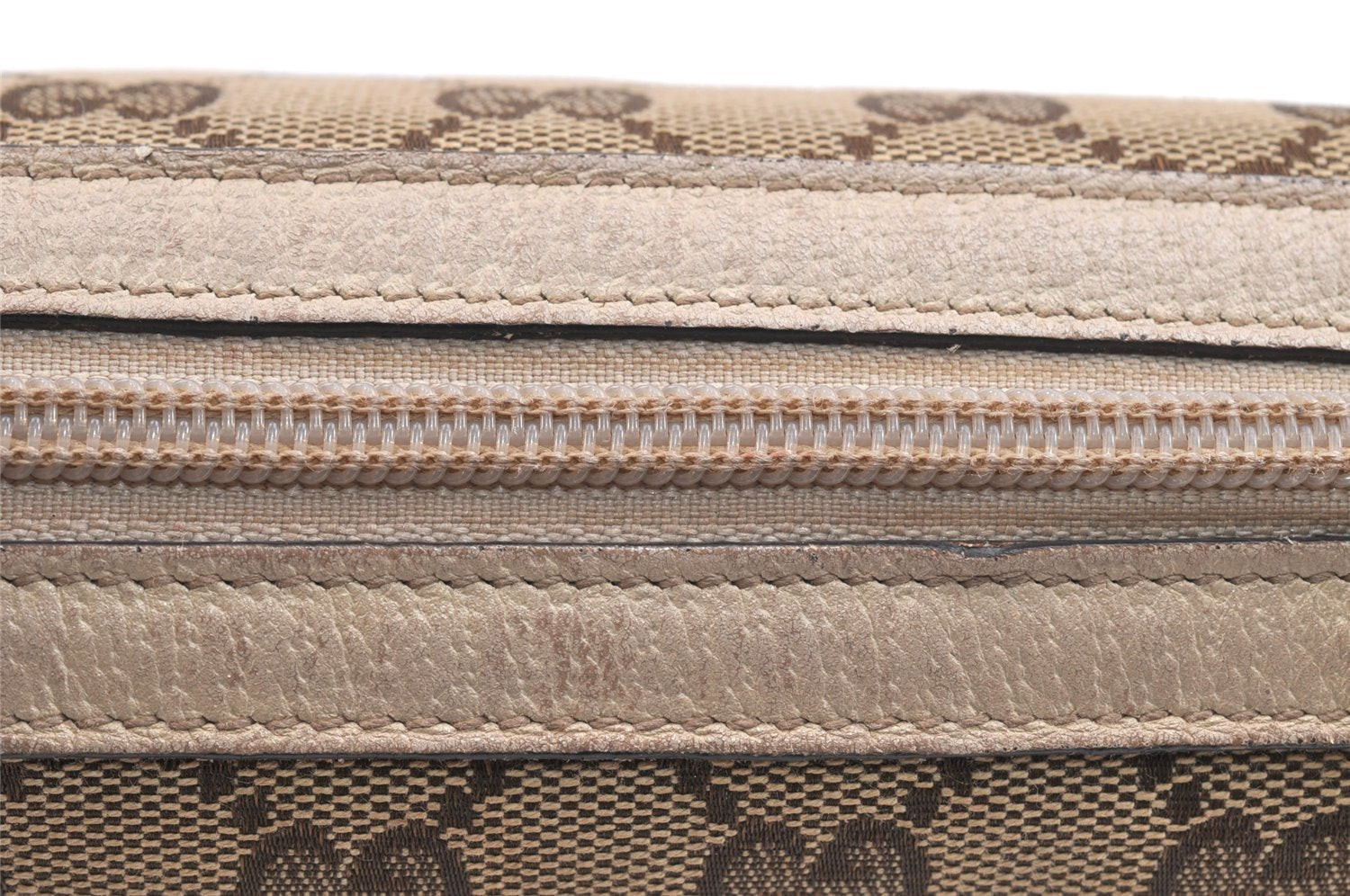 Authentic GUCCI Abbey Hand Bag Pouch Purse GG Canvas Leather 145750 Brown 5419K