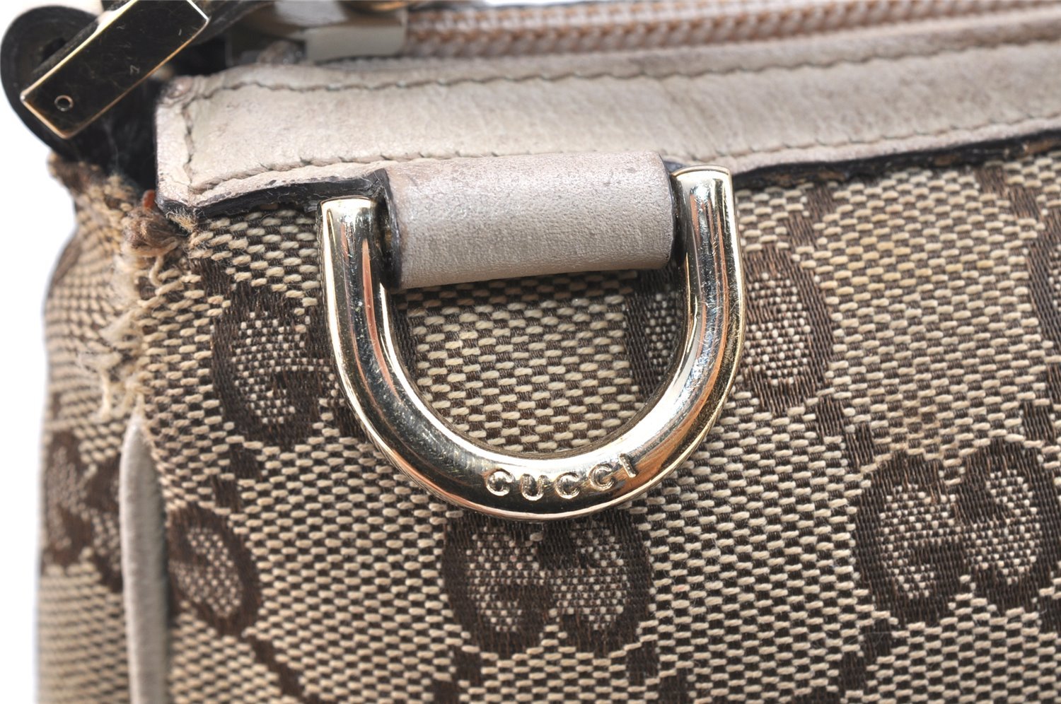 Authentic GUCCI Abbey Hand Bag Pouch Purse GG Canvas Leather 145750 Brown 5419K