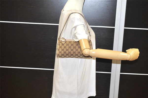 Authentic GUCCI Abbey Hand Bag Pouch Purse GG Canvas Leather 145750 Brown 5419K