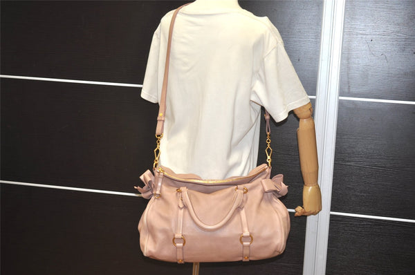 Authentic MIU MIU Vintage Leather 2Way Shoulder Hand Bag Pink 5420I