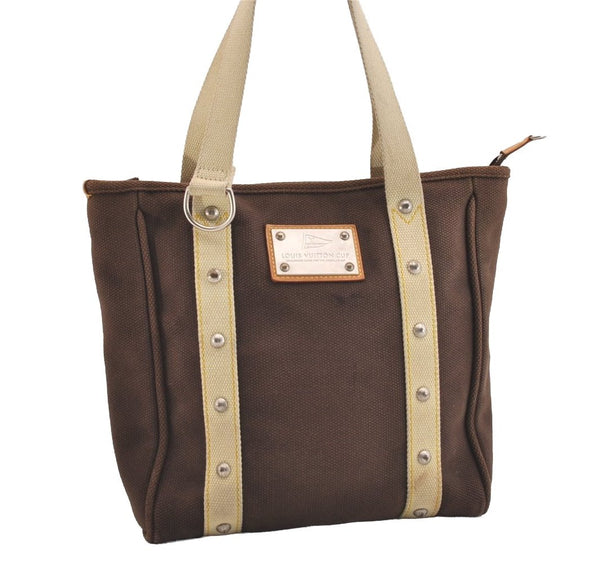 Authentic Louis Vuitton Antigua Cabas MM Tote Bag Brown White M80663 LV 5421J