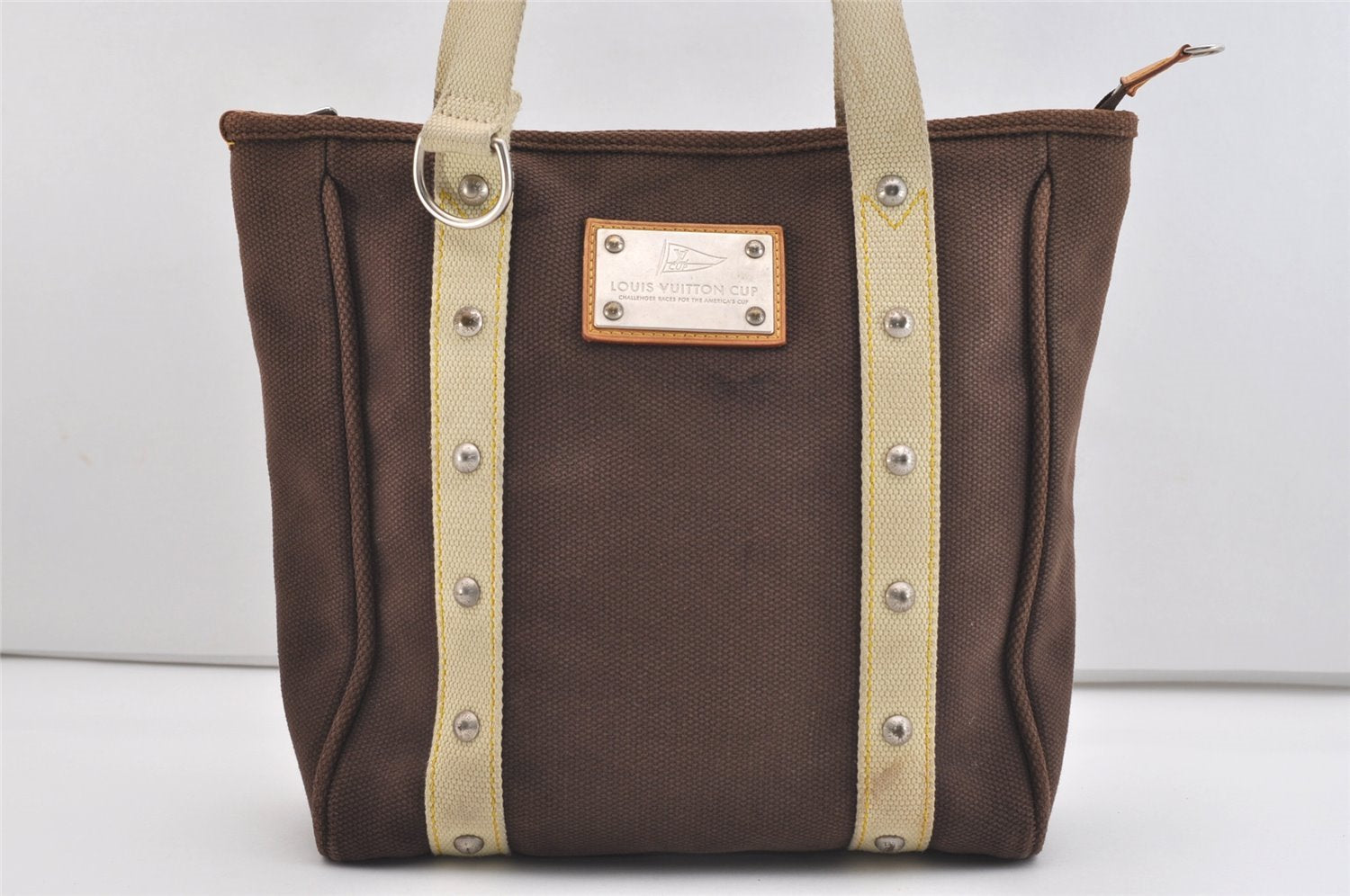 Authentic Louis Vuitton Antigua Cabas MM Tote Bag Brown White M80663 LV 5421J