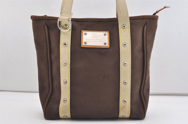 Authentic Louis Vuitton Antigua Cabas MM Tote Bag Brown White M80663 LV 5421J