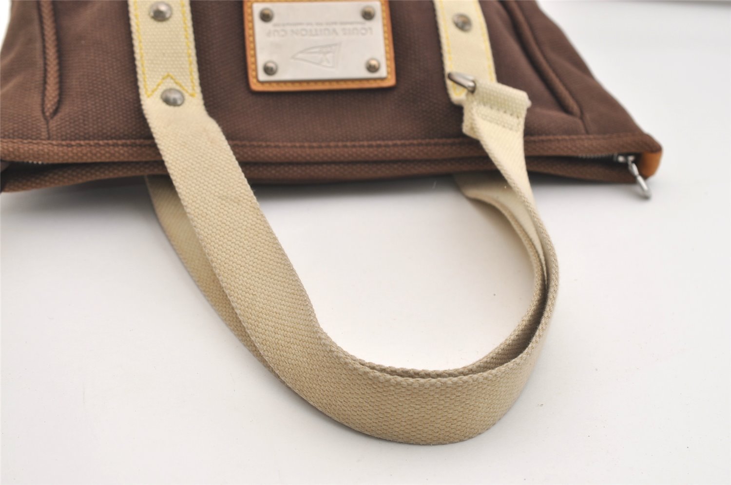 Authentic Louis Vuitton Antigua Cabas MM Tote Bag Brown White M80663 LV 5421J