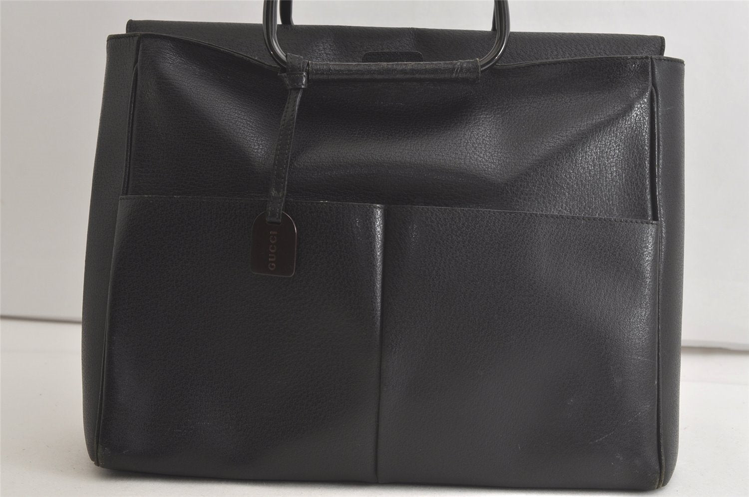 Authentic GUCCI Vintage Hand Bag Leather Black Junk 5423K