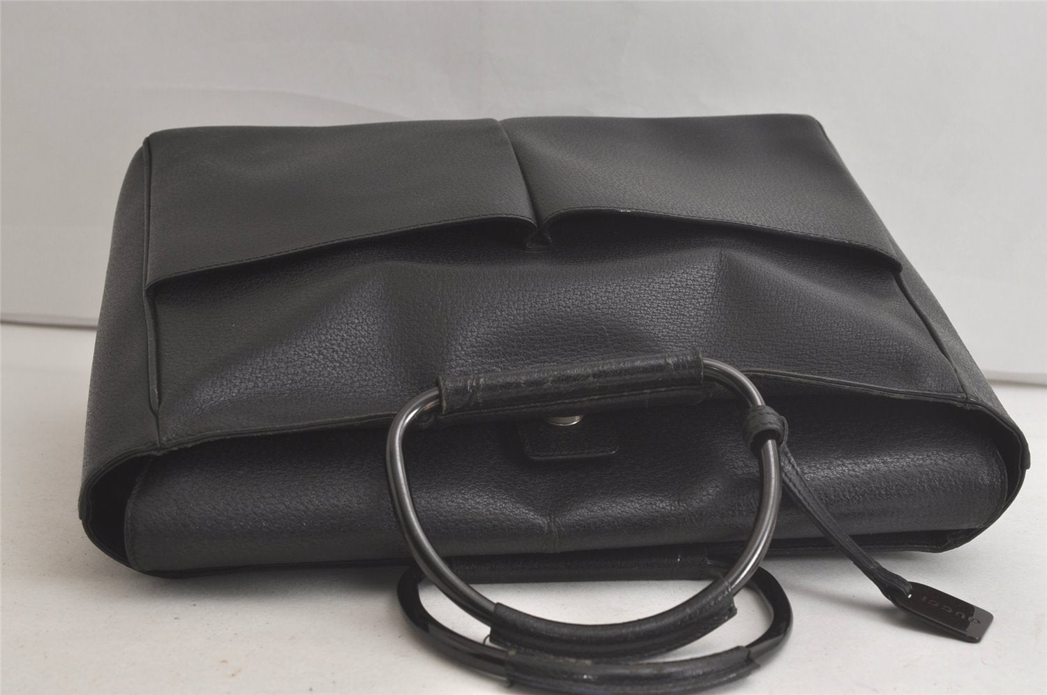 Authentic GUCCI Vintage Hand Bag Leather Black Junk 5423K