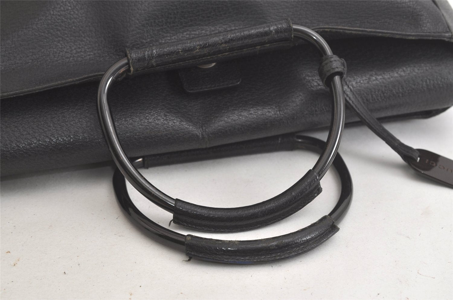 Authentic GUCCI Vintage Hand Bag Leather Black Junk 5423K