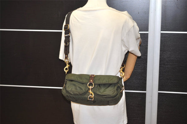 Authentic MIU MIU Vintage Nylon Leather Shoulder Bag Purse Khaki Green 5424J