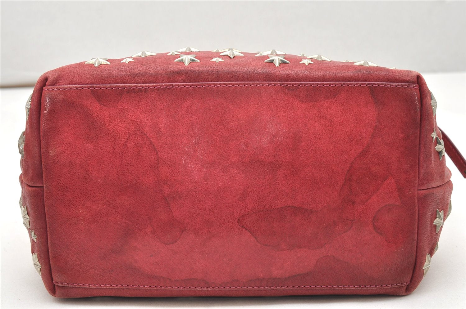 Authentic JIMMY CHOO Vintage Star Studs Leather Shoulder Tote Bag Red 5424K
