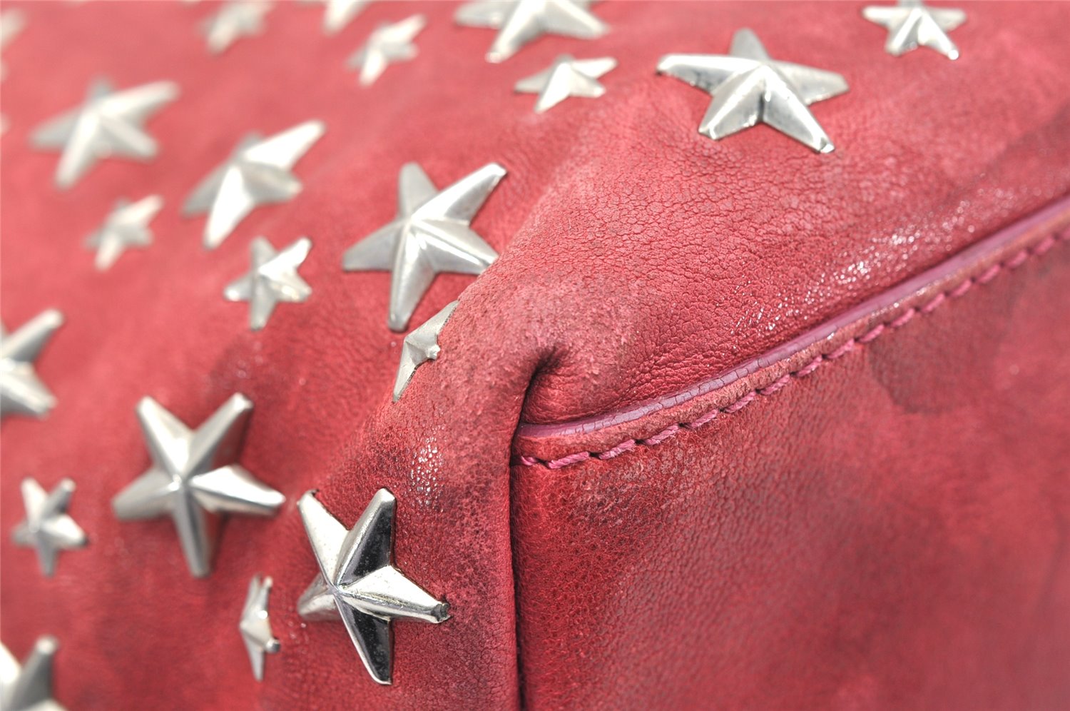 Authentic JIMMY CHOO Vintage Star Studs Leather Shoulder Tote Bag Red 5424K