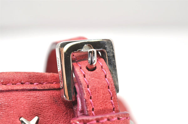 Authentic JIMMY CHOO Vintage Star Studs Leather Shoulder Tote Bag Red 5424K