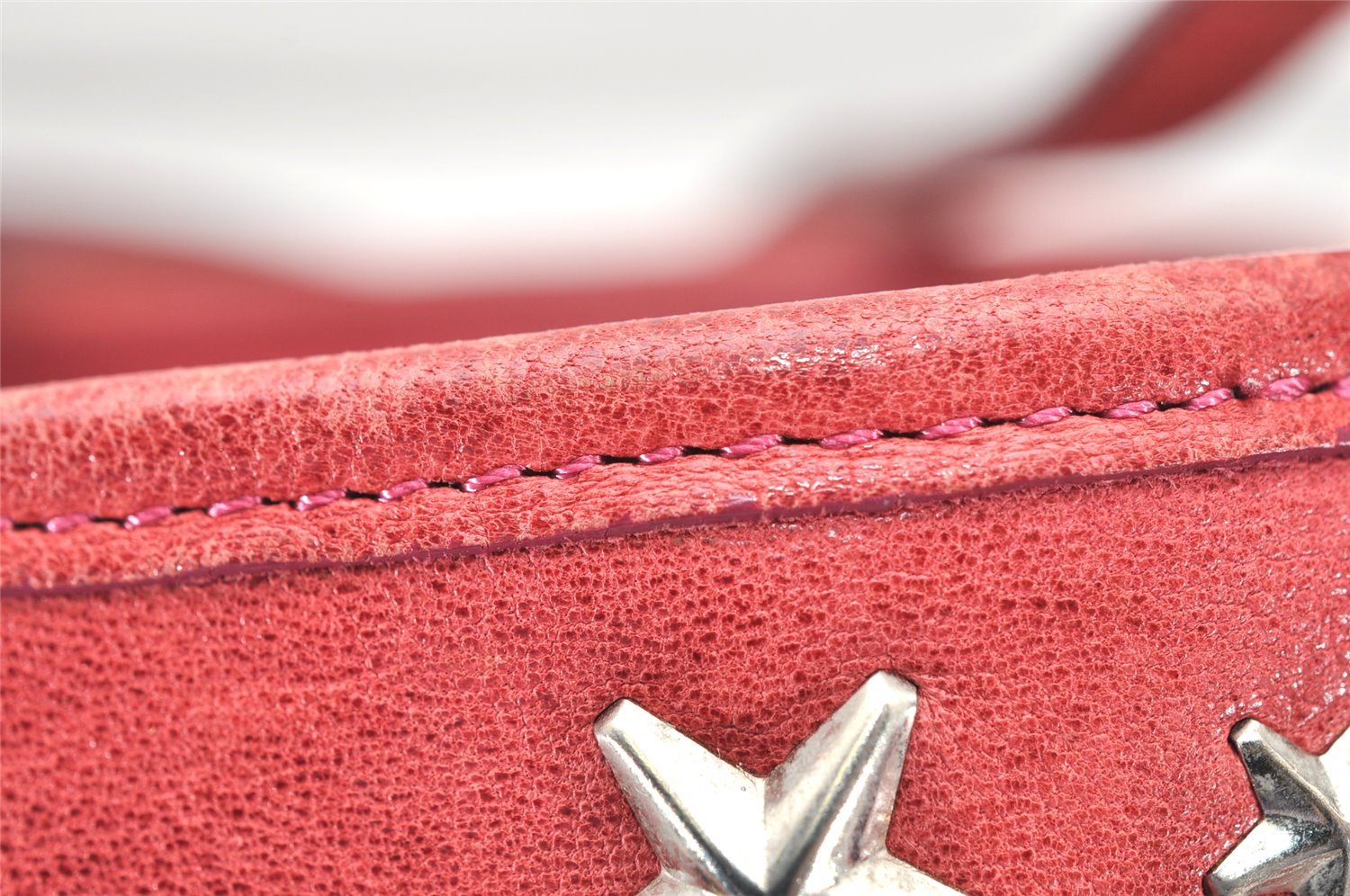 Authentic JIMMY CHOO Vintage Star Studs Leather Shoulder Tote Bag Red 5424K