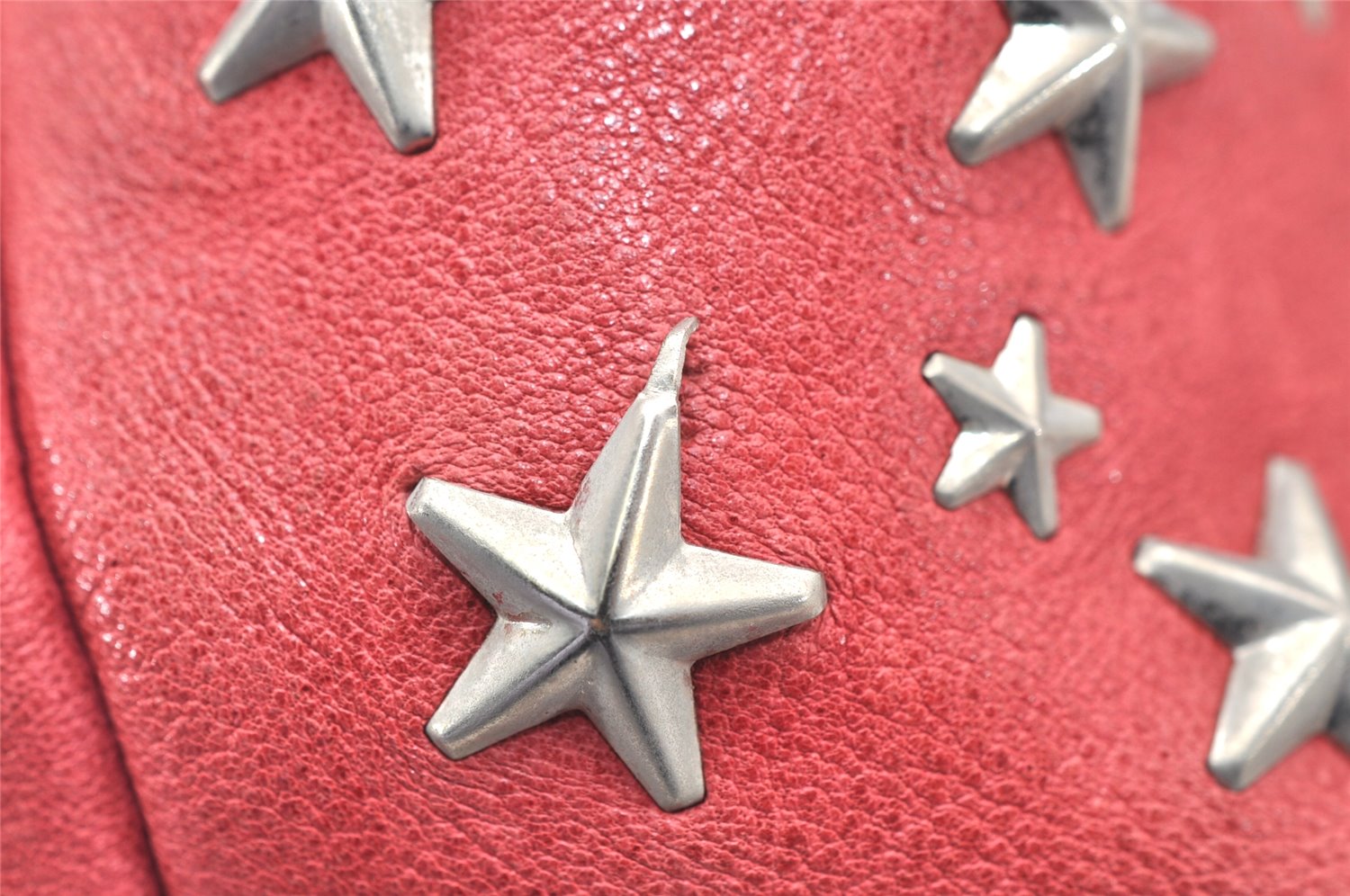 Authentic JIMMY CHOO Vintage Star Studs Leather Shoulder Tote Bag Red 5424K